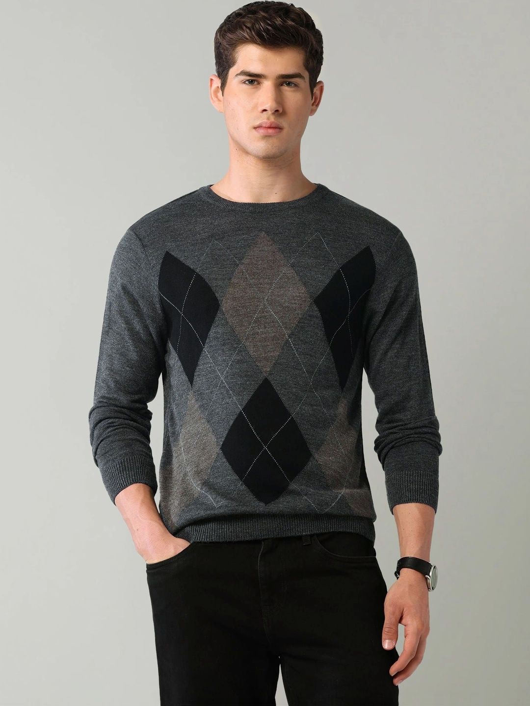 AD By Arvind Men Argyle Checked Pullover-picture-16