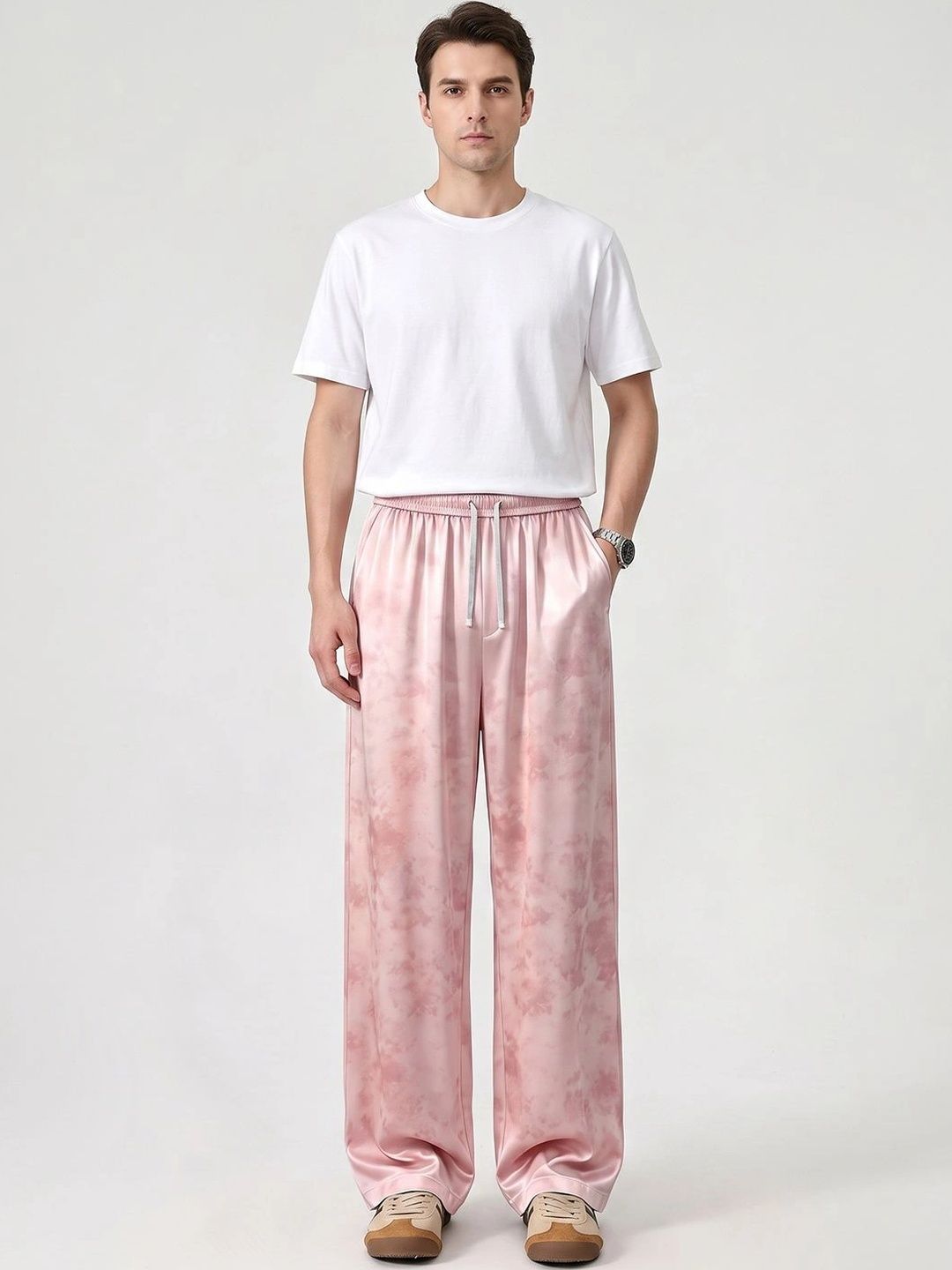 Suo Men Tie and Dye Printed High-Rise Easy Wash Trousers-picture-45