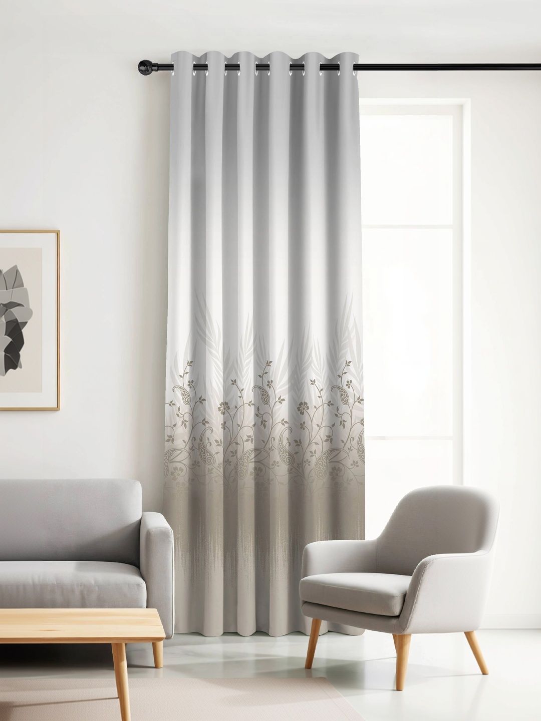 Myntra Elegant Homes Taupe Embroidered Room Darkening Long Door Curtain-image-12