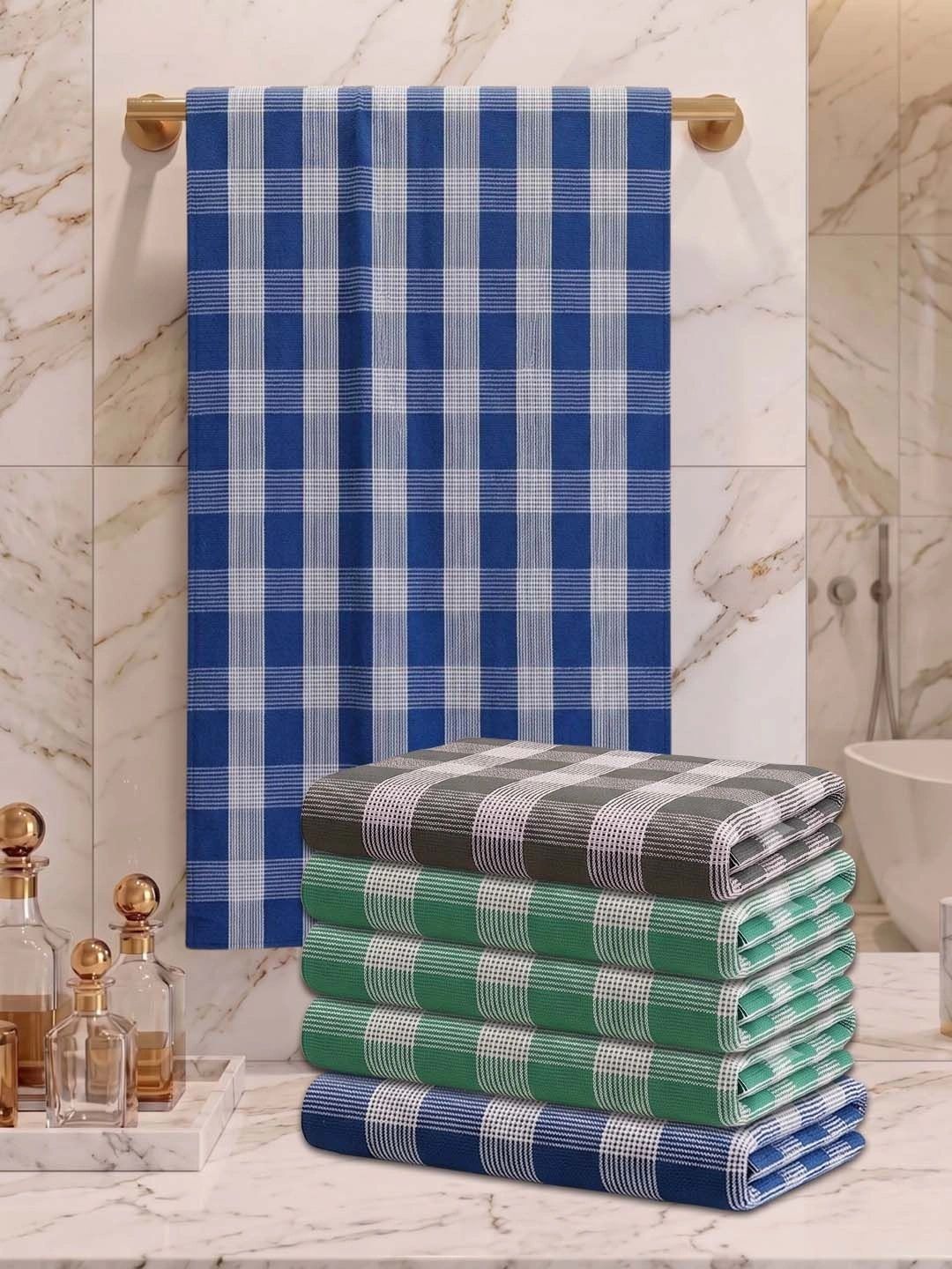 Athom Living Black & Blue 5 Printed Cotton 225 GSM Bath Towel-picture-15
