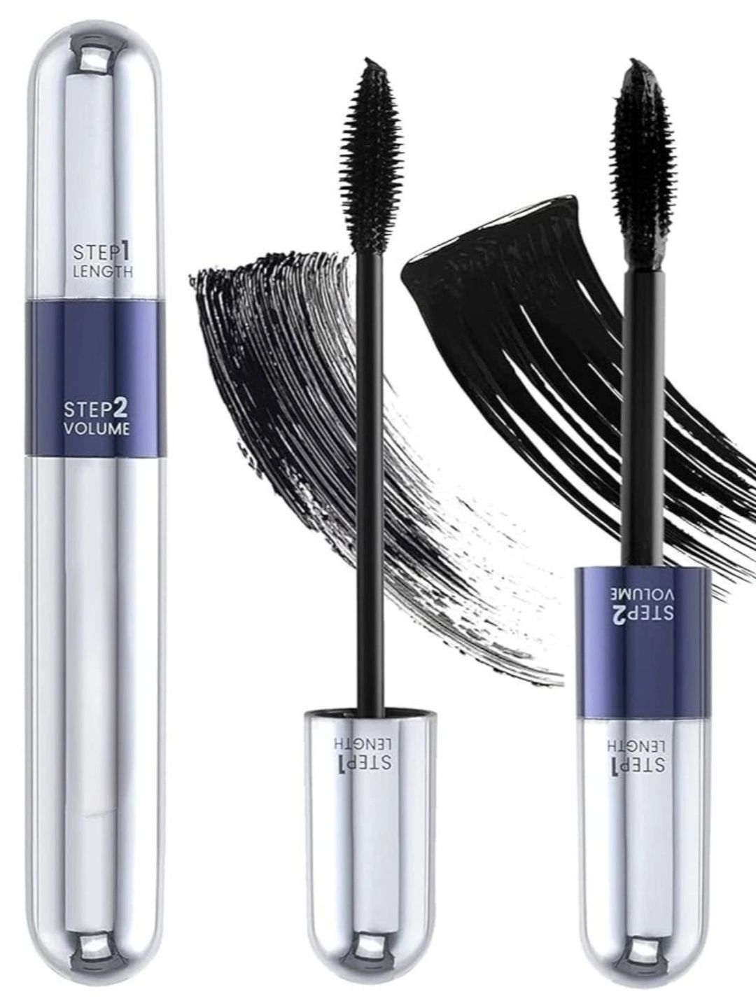 OMAAYAA STORES 2-In-1 Waterproof Long Lasting Dual Mascara - 12 ml - Silver-image-2