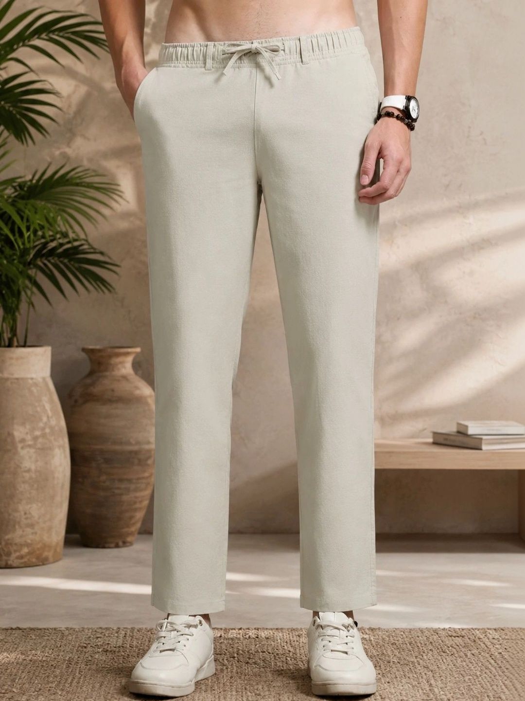 HERE&NOW Men Slim Fit Pleated Trousers-picture-40