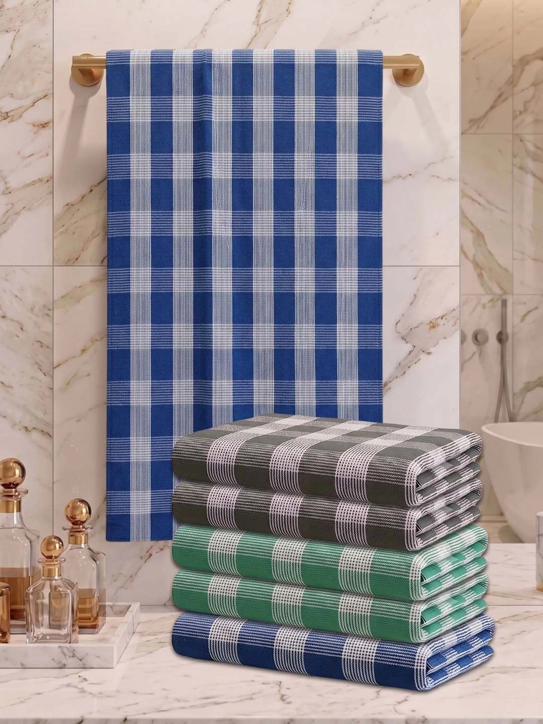 Athom Living Grey & Blue 5 Striped Cotton 225 GSM Bath Towel-picture-10