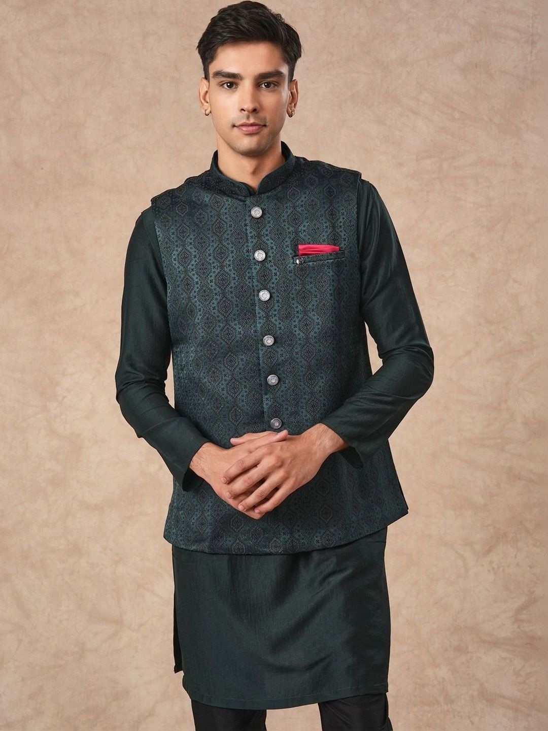 Manyavar Woven Design Woven Nehru Jackets-picture-34