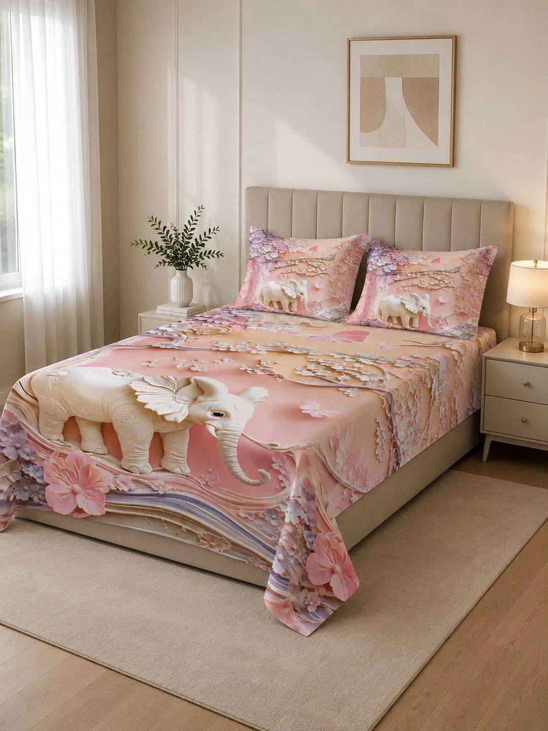 VARDAAN SALES Pink 250 TC Bedsheet with 2 Pillow Covers-image-17