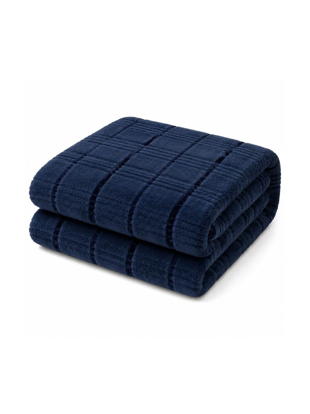 Nivasam Navy Blue Checked Fleece Mild Winter 400 GSM Blanket-image-42
