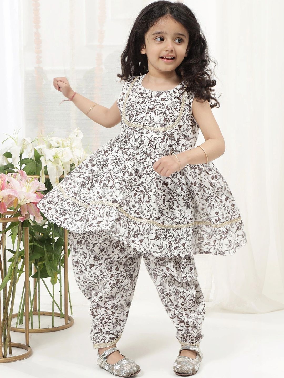 Little Bansi Girls Floral Printed Regular Pure Cotton Kurta with Salwar-picture-29