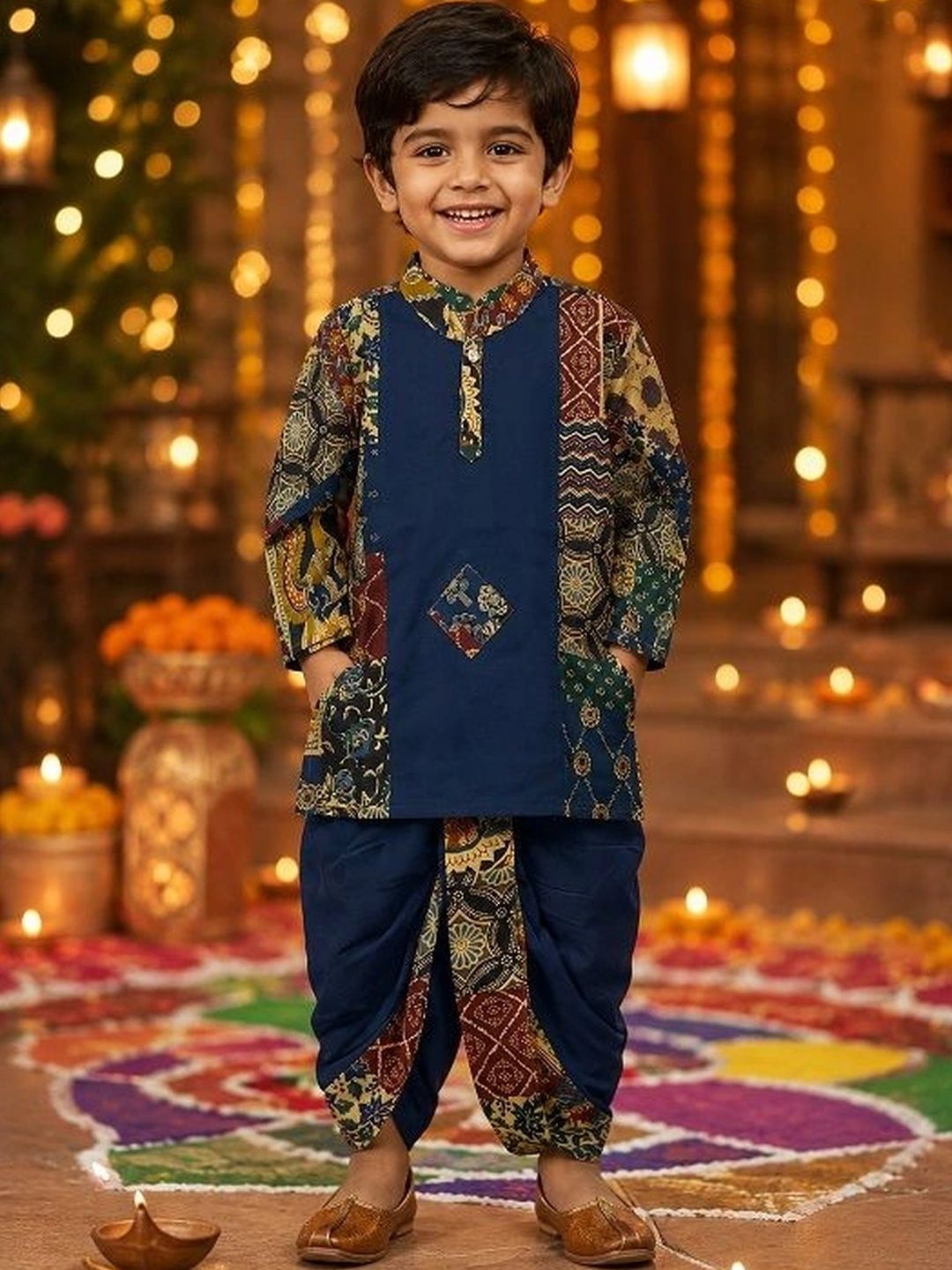 BAESD Boys Ethnic Motifs Printed Regular Pure Cotton Kurta with Dhoti Pants-picture-46