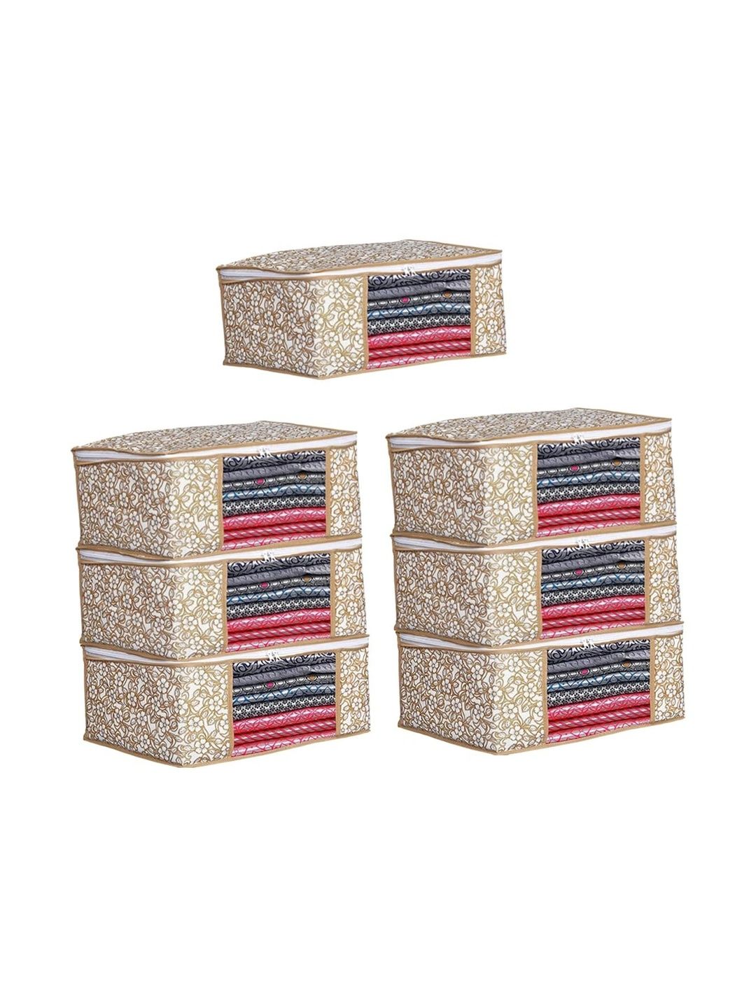 ANKIT INTERNATIONAL Beige Set of 6 Reusable Multi-Utility Organisers-picture-38