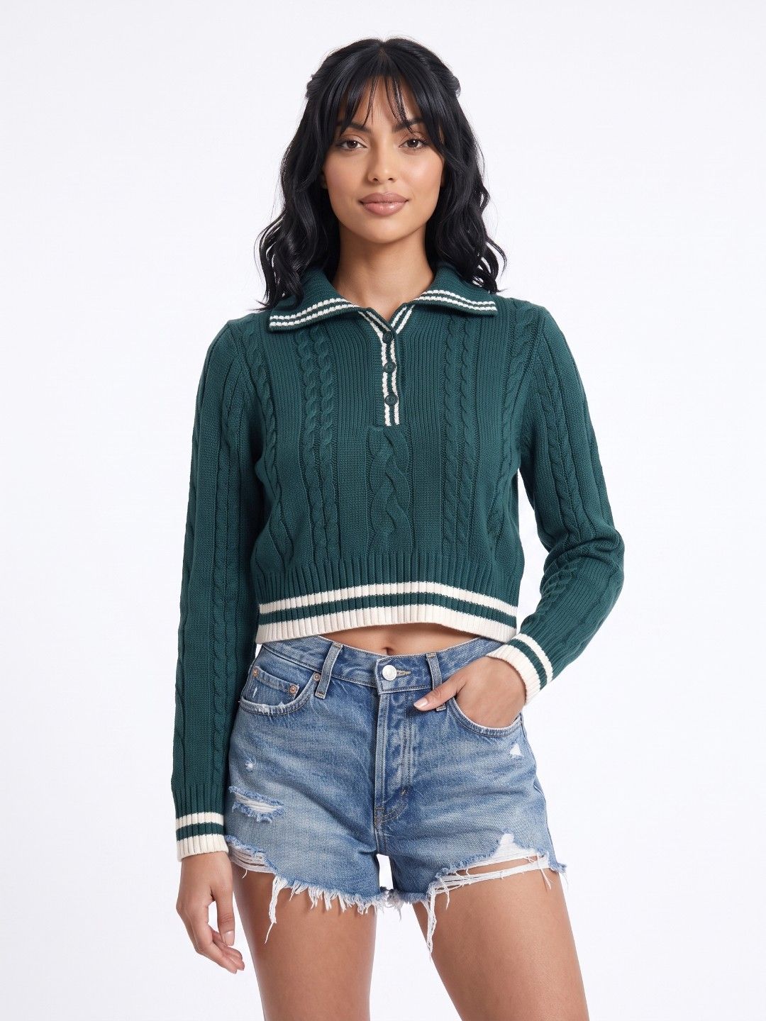 glitchez Cable Knit Crop Pullover Sweater-picture-38