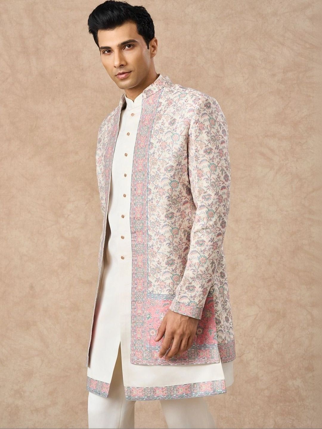 Manyavar Self Design Mandarin Collar Sherwani-picture-19