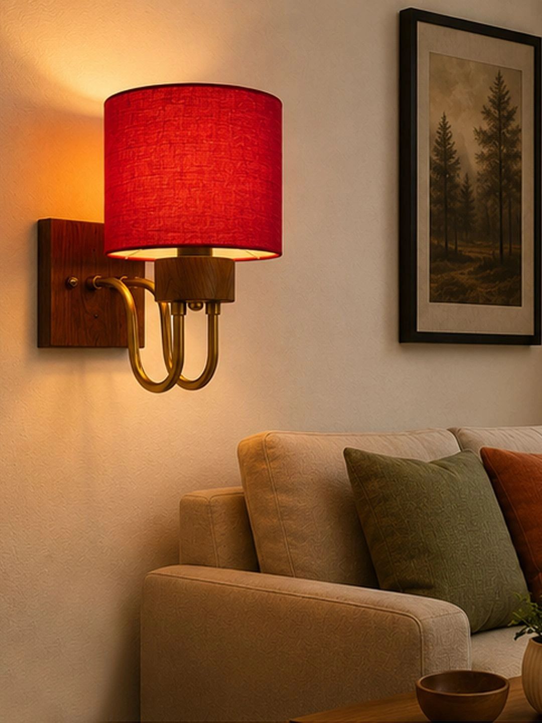 Myntra Elegant Homes Red Textured Wood Traditional Cylinder Shaped Wall Lamp-picture-21