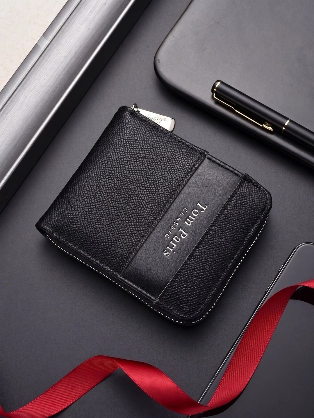 TomParis Men Textured PU Zip Around Wallet-image-48