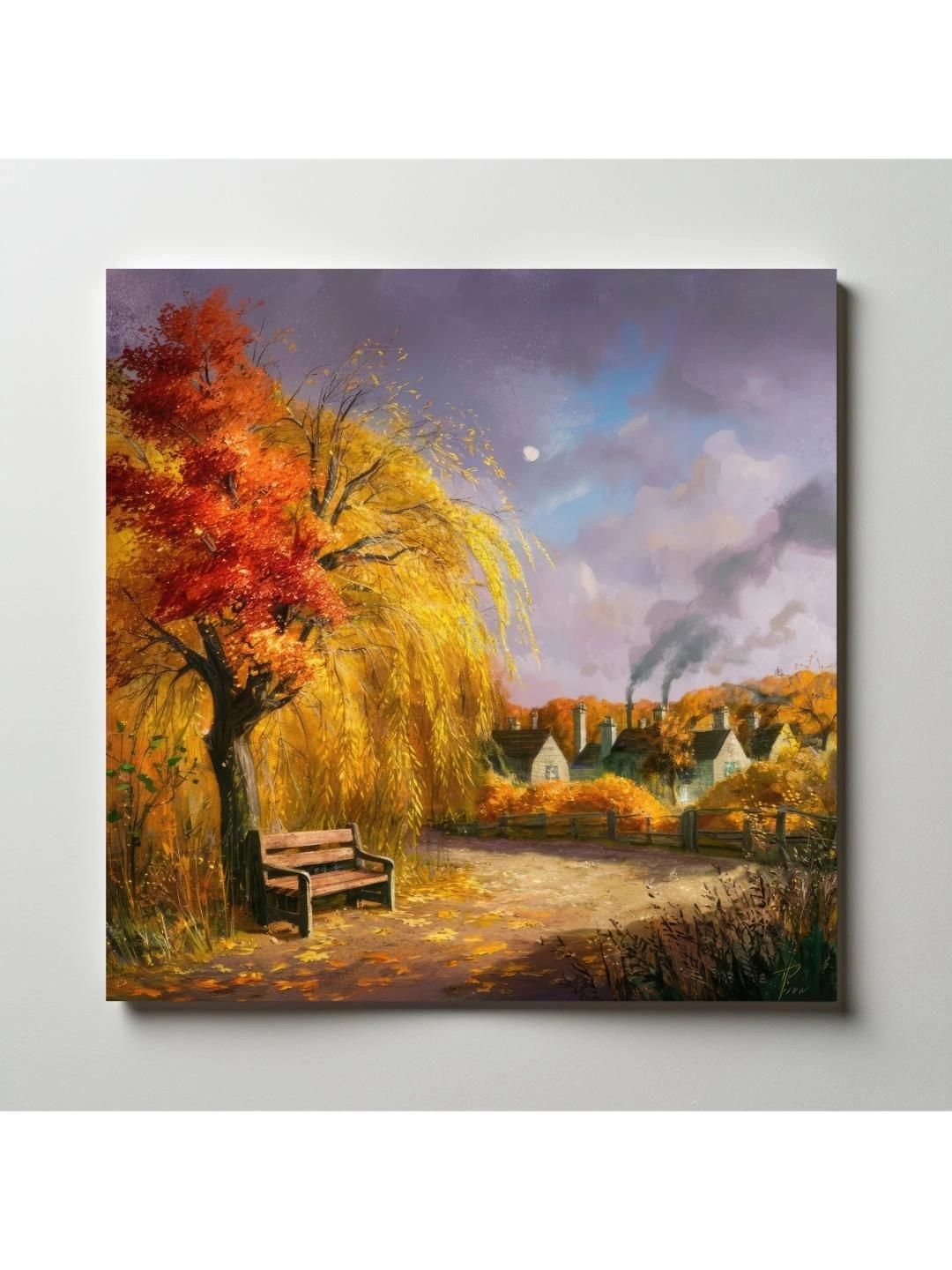 ARTOLIC Orange & Yellow Autumn Landscape With Bench Wall Sticker-image-34