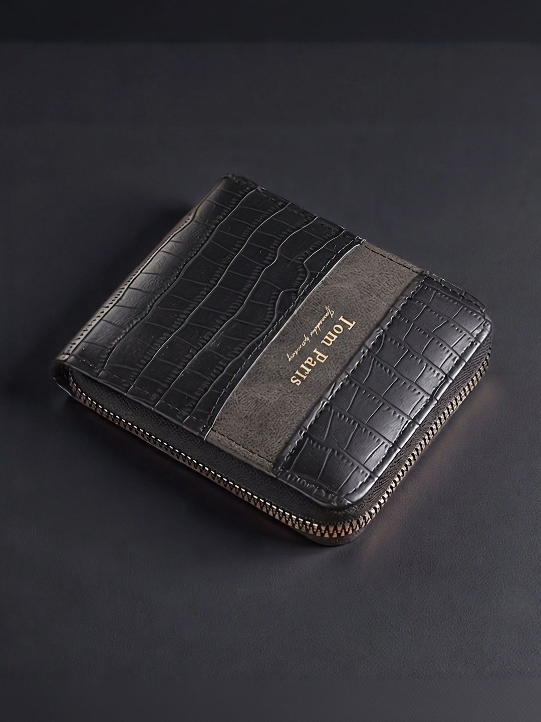 TomParis TomParis Men Textured PU Zip Around Wallet