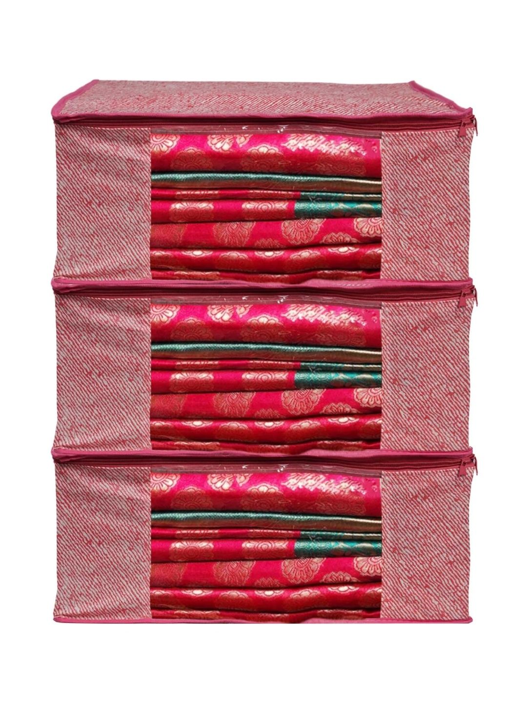 ANKIT INTERNATIONAL Pink Set of 3 Reusable Multi-Utility Organisers-picture-41