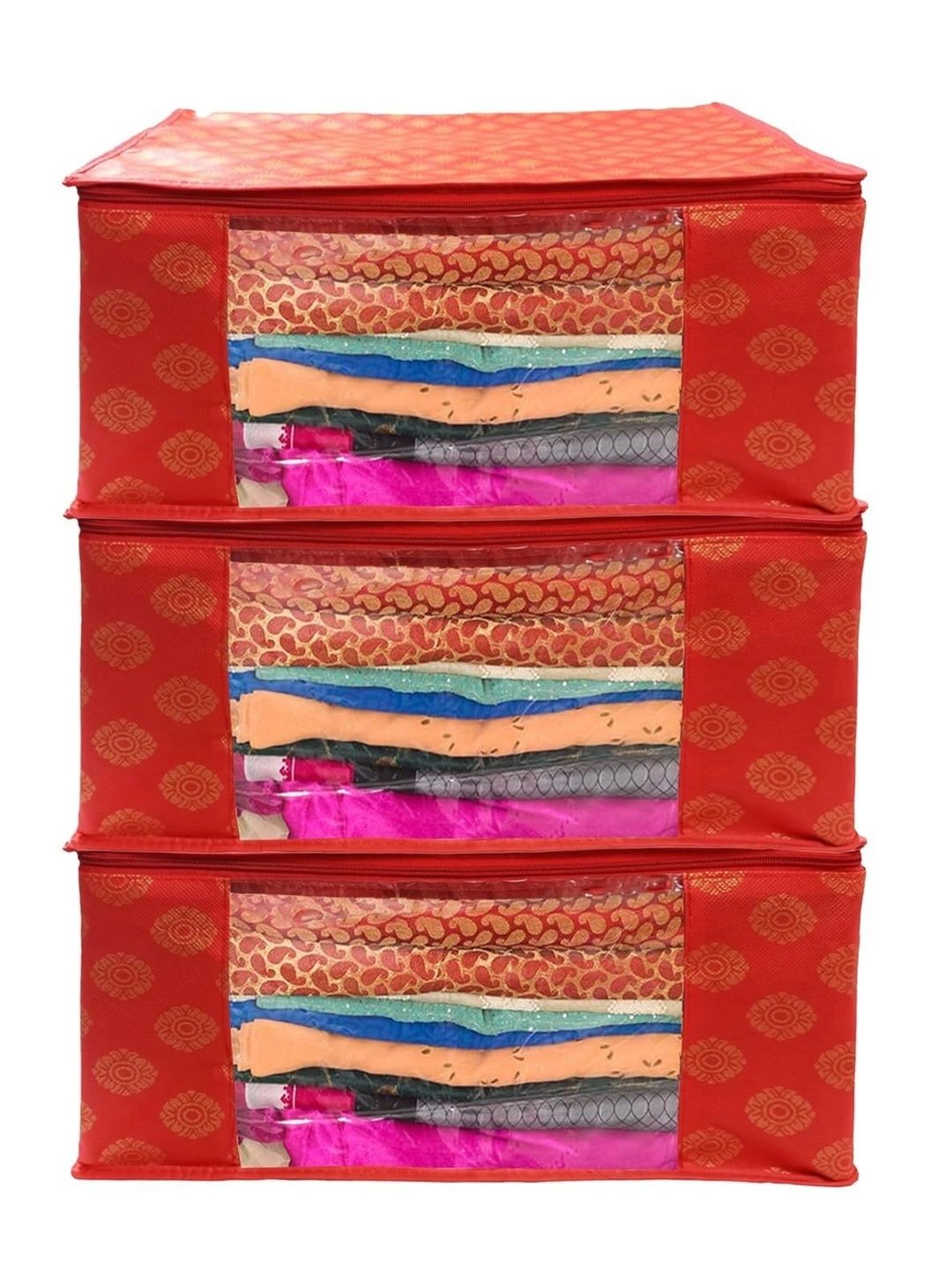 ANKIT INTERNATIONAL Red Set of 3 Reusable Multi-Utility Organisers-picture-47