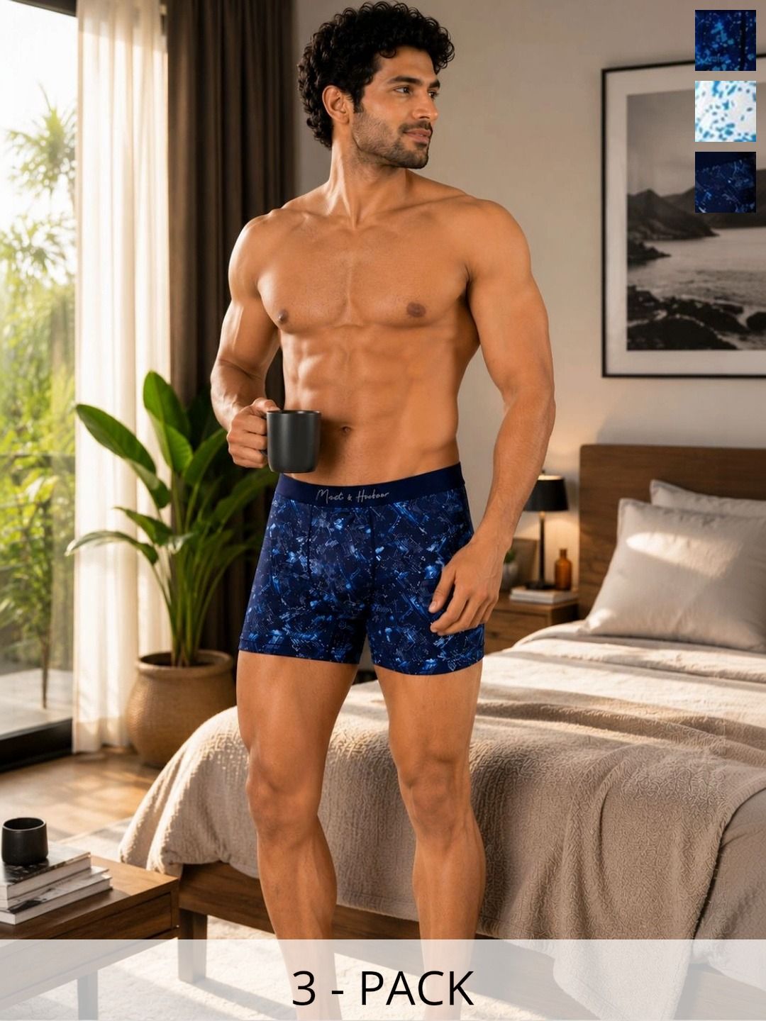 Mast & Harbour Pack of 3 Cotton Blend Assorted Printed Trunks-picture-20