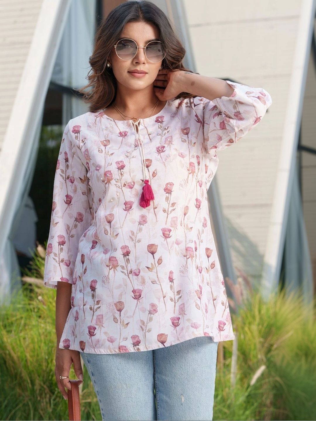 Sangria Floral Printed Sequinned Sequinned Kurti-picture-37