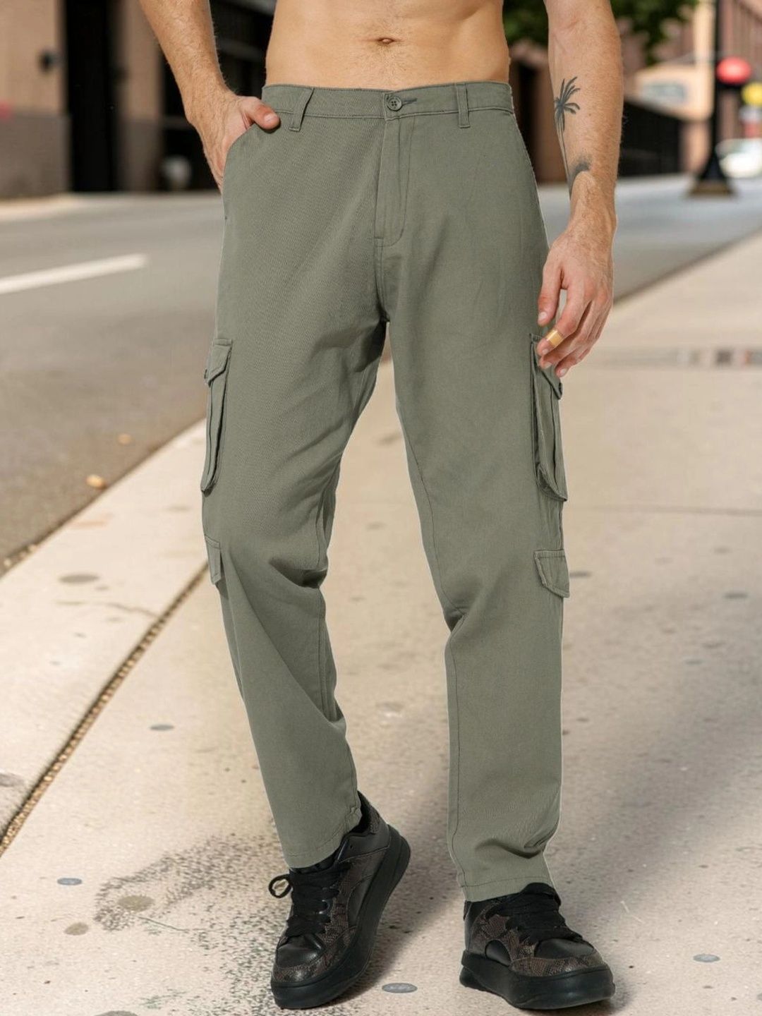 STUDIO NEXX Men Relaxed Straight Leg Loose Fit Cargos Trousers-picture-30
