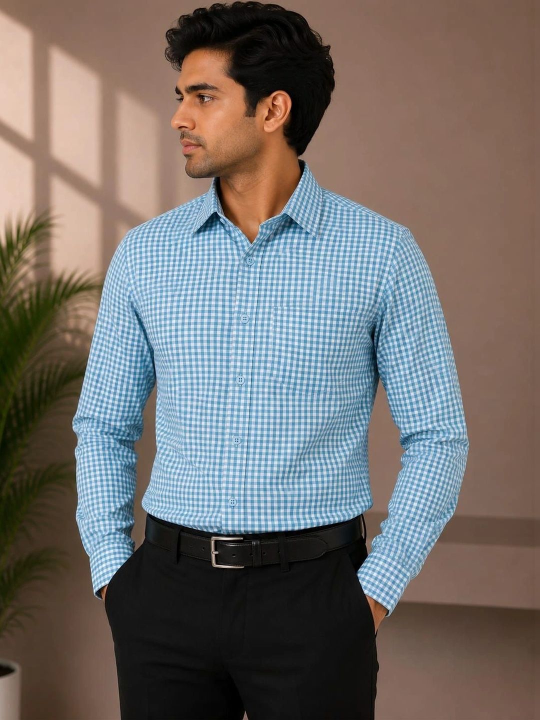 THE NEXTGEN STITCH Men Standard Gingham Checks Checked Formal Shirt-image-47