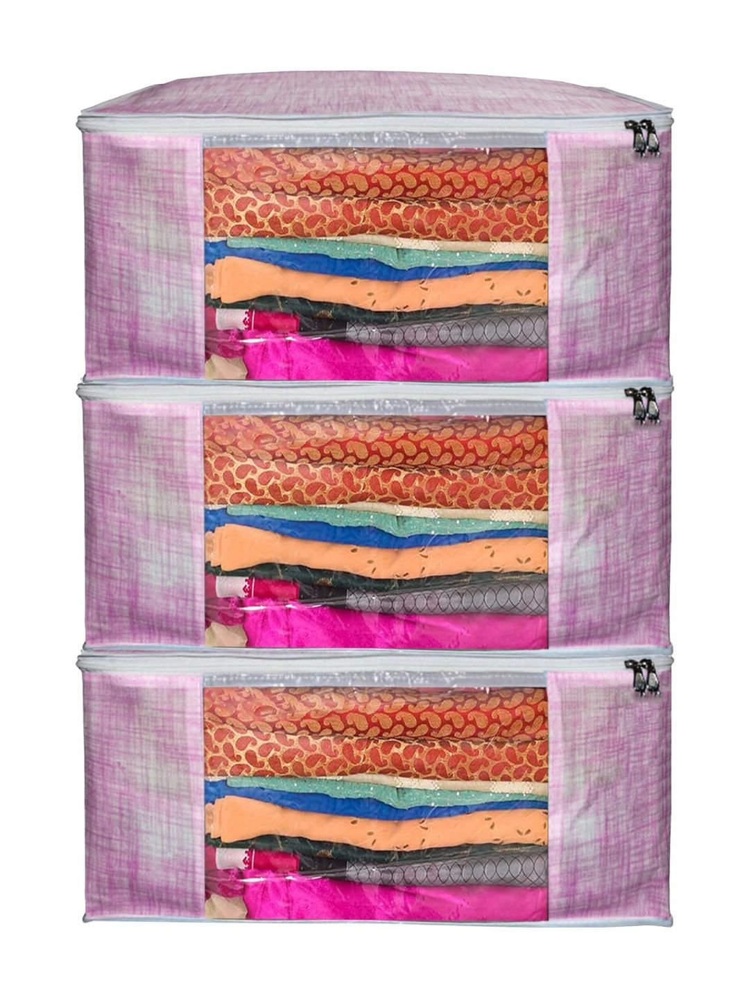 ANKIT INTERNATIONAL Pink Set of 3 Reusable Multi-Utility Organisers-picture-49