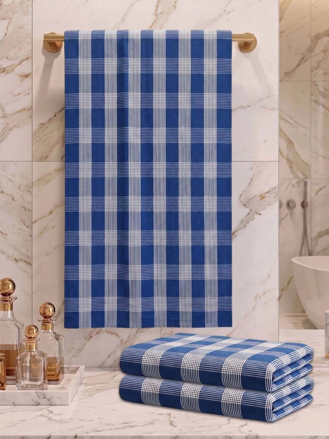 Athom Living Blue & White 3 Printed Cotton 225 GSM Bath Towel-picture-15