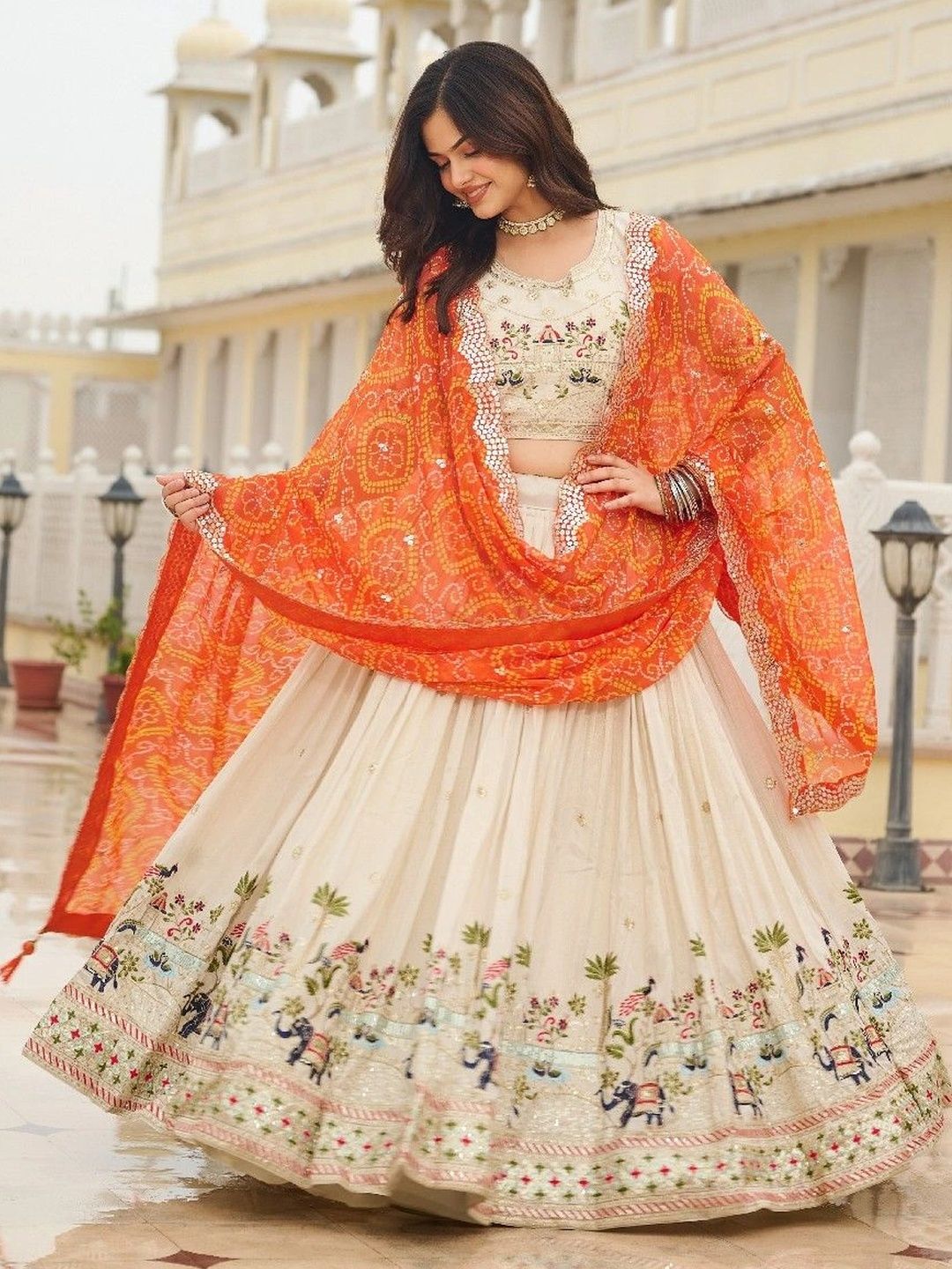 KALINI Embroidered Thread Work Ready to Wear Lehenga & Blouse With Dupatta-picture-22
