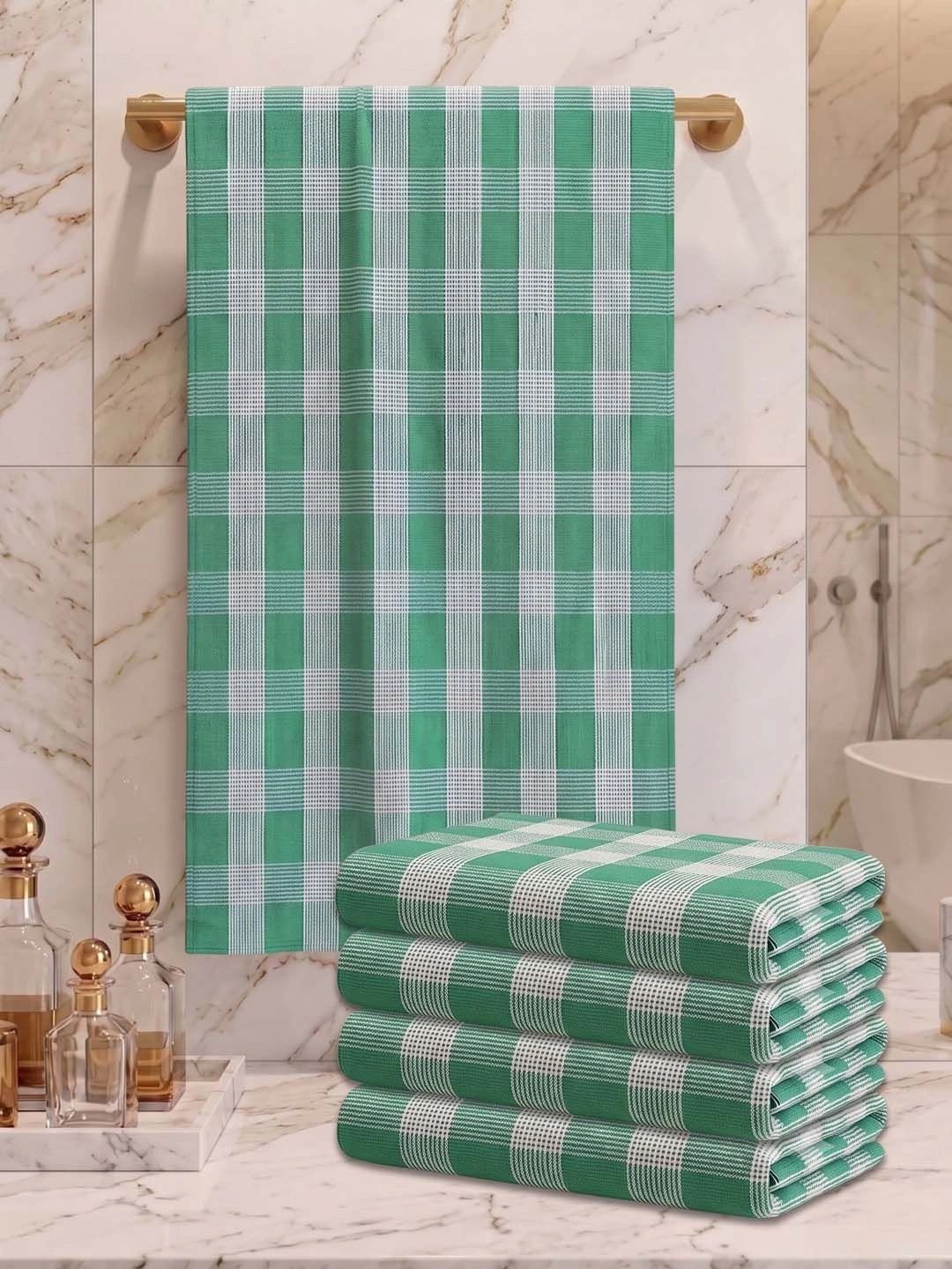 Athom Living Sea Green & White 5 Printed Cotton 225 GSM Bath Towel-picture-18