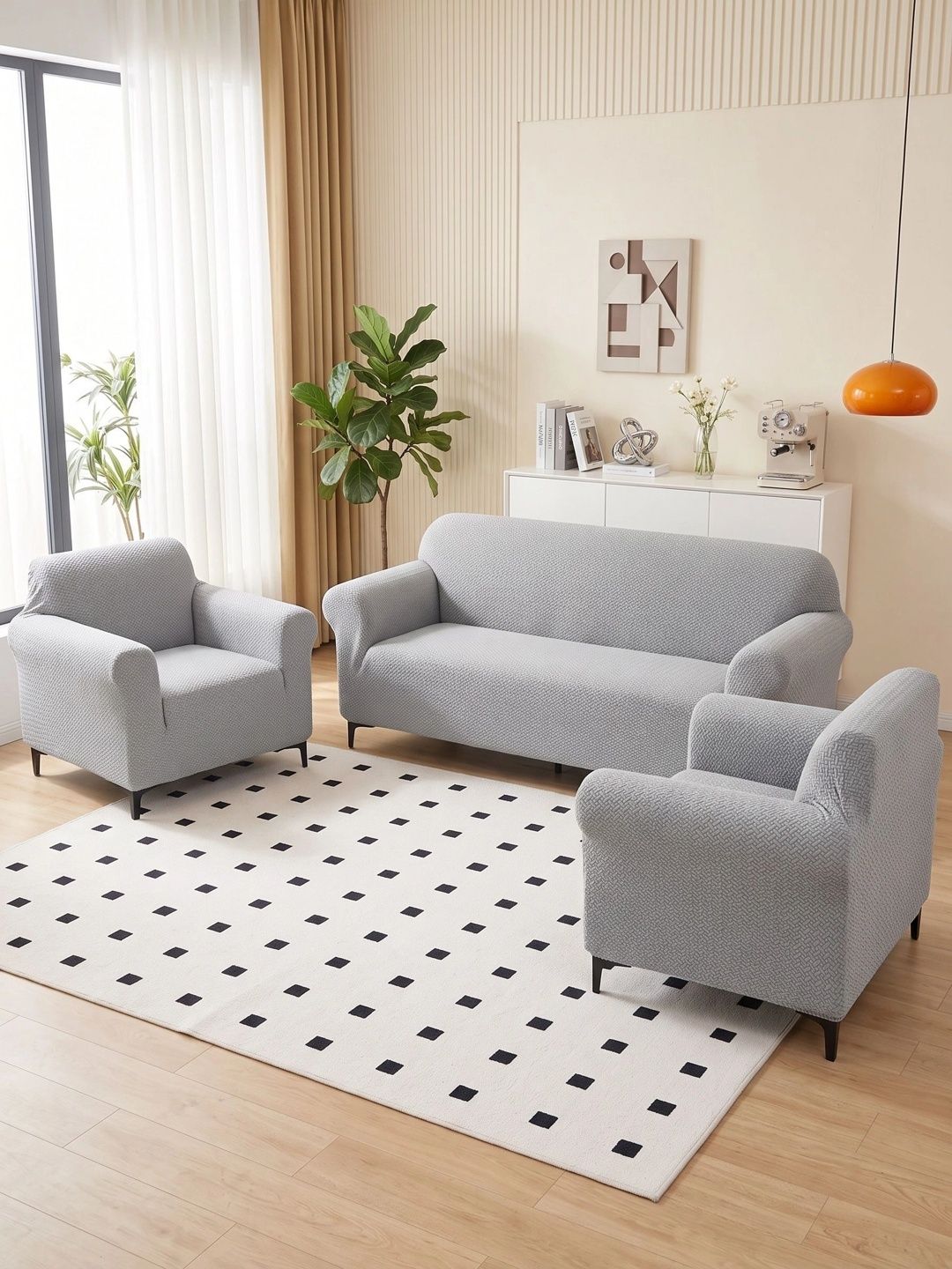 MAGICAL Grey 3 Piece Sofa Cover With Arms-image-23