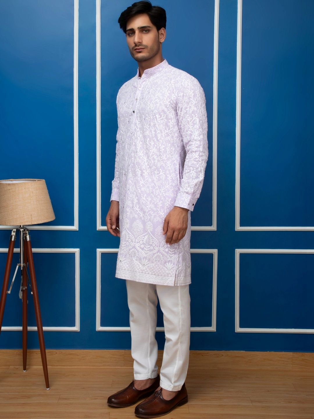 DULHAPAKSH Men Ethnic Motifs Embroidered Regular Chikankari Pure Cotton Kurta with Pyjamas-picture-33