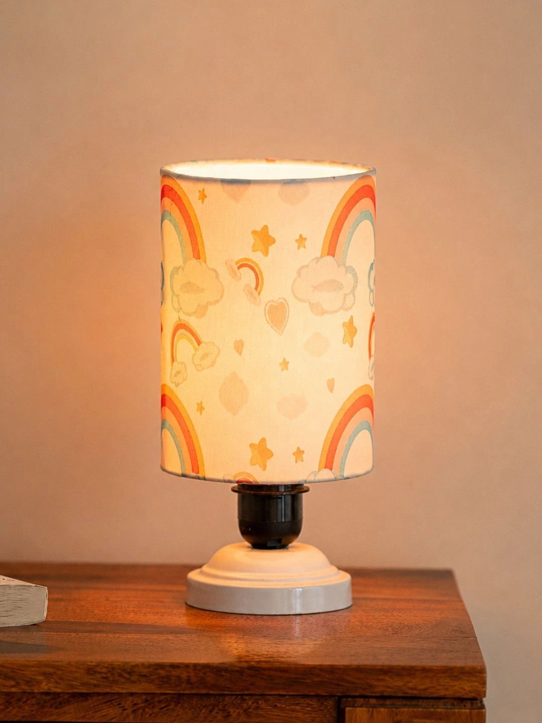 ExclusiveLane White Printed Iron Quirky Cylindrical Shaped Table Lamp-picture-47