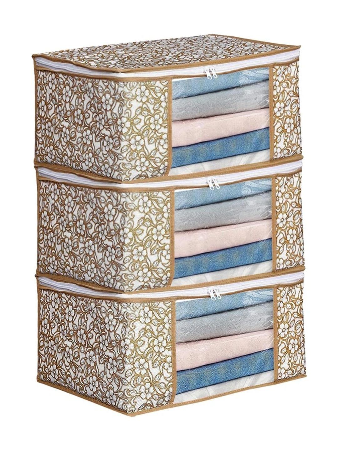 ANKIT INTERNATIONAL Beige Set of 3 Reusable Sweater Bag Organisers-picture-43