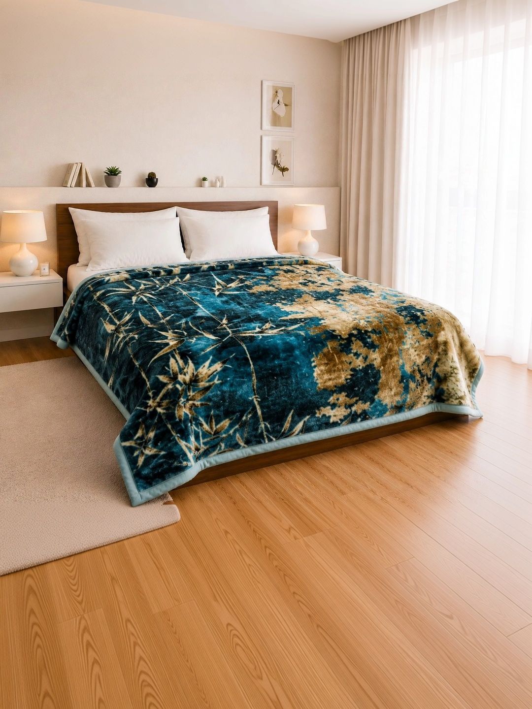 Signature Teal Floral Heavy Winter Blanket-image-45