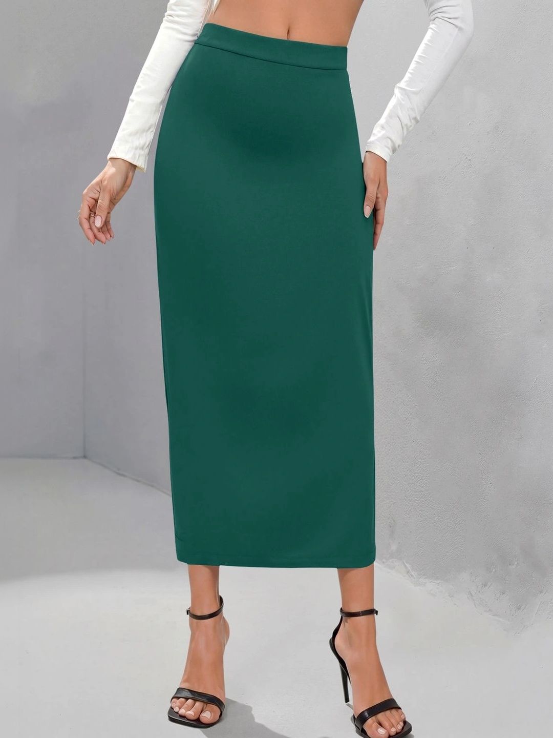 Maheshvi Women Side Slit Midi Straight Skirt-image-27
