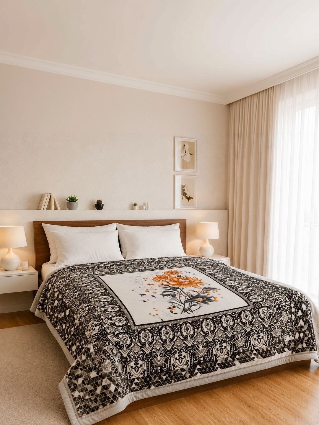 Signature Charcoal & Cream-Coloured Floral Heavy Winter Blanket-image-44