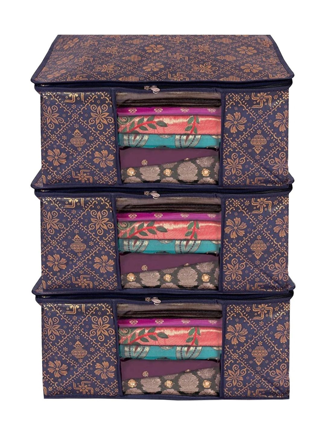 ANKIT INTERNATIONAL Blue Set of 3 Reusable Multi-Utility Organisers-picture-43