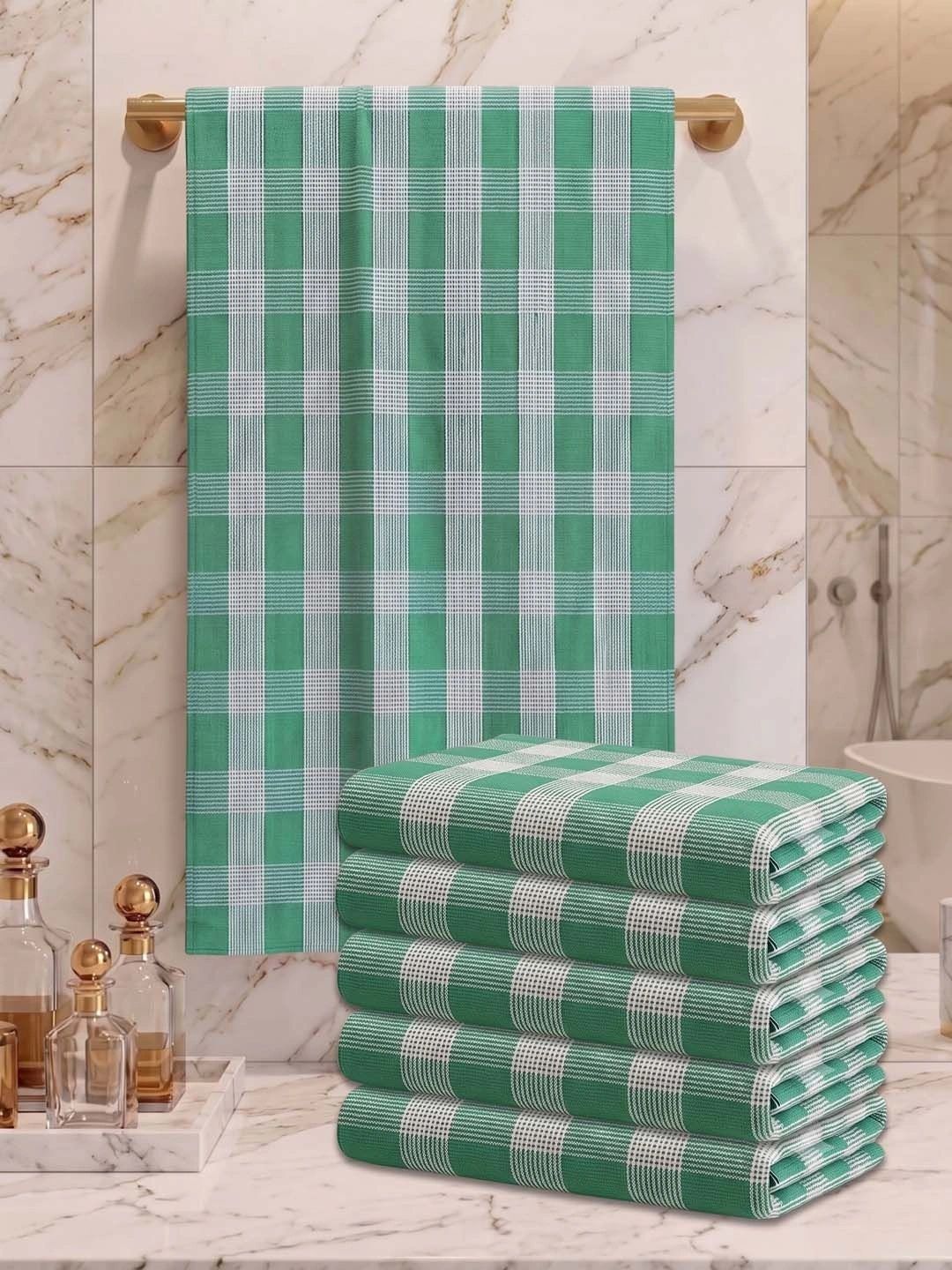 Athom Living Sea Green & White 5 Printed Cotton 225 GSM Bath Towel-picture-2