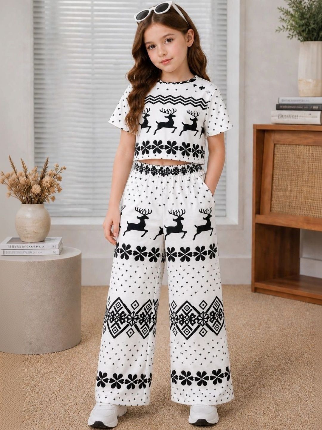 FABIZZA Girls Printed Round Neck Top With Trousers Clothing Set-picture-19