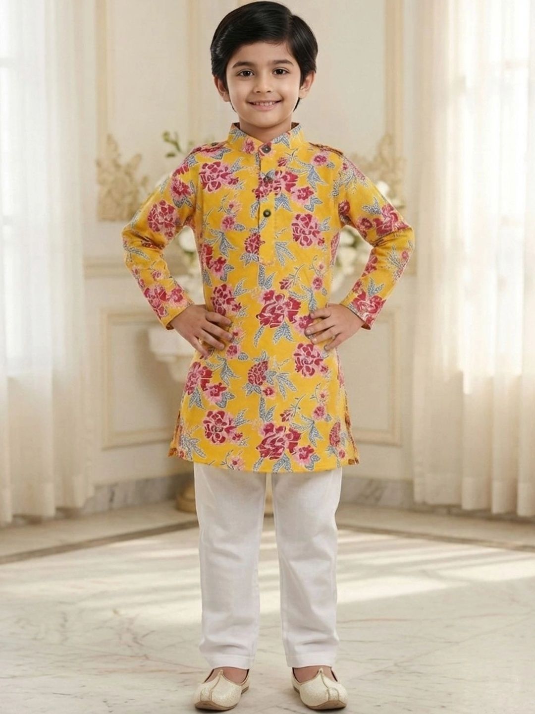 Cutiekins Boys Floral Printed Regular Kurta with Trousers-picture-58