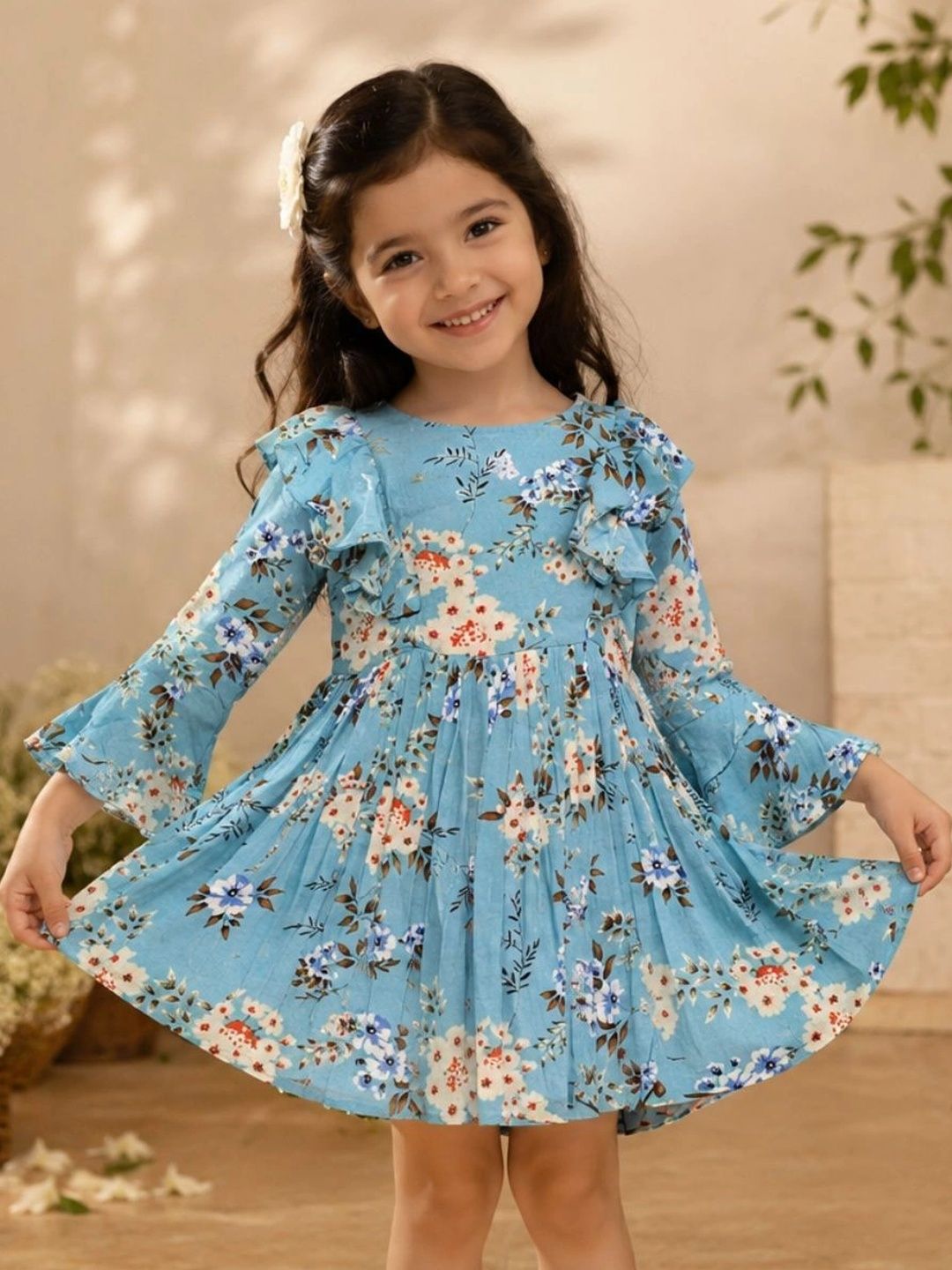 Fun Little Ones Floral Print Flared Sleeve Ruffled A-Line Dress-picture-48