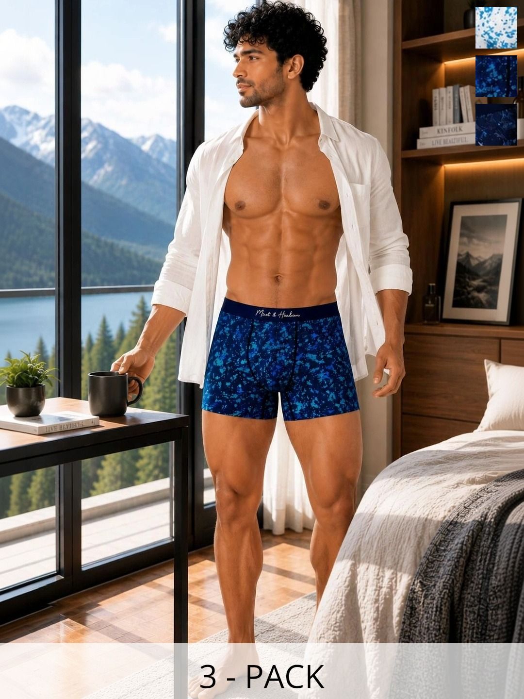 Mast & Harbour Pack of 3 Cotton Blend Assorted Printed Trunks-picture-40