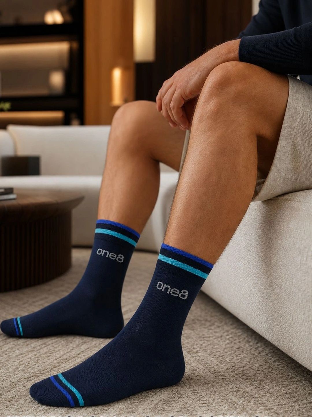 One8 Men Pack Of 3 Cotton Assorted Striped Above Ankle Socks-picture-52