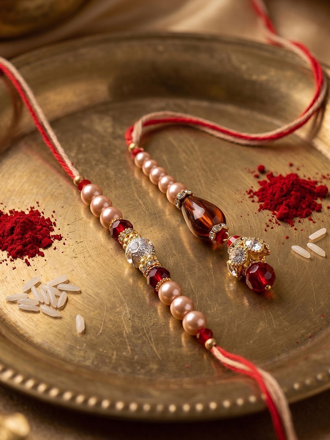 Anouk Set Of 2 Multicolor Artificial Stones & Beads Bhaiya Bhabhi Rakhi With Roli Chawal-picture-38