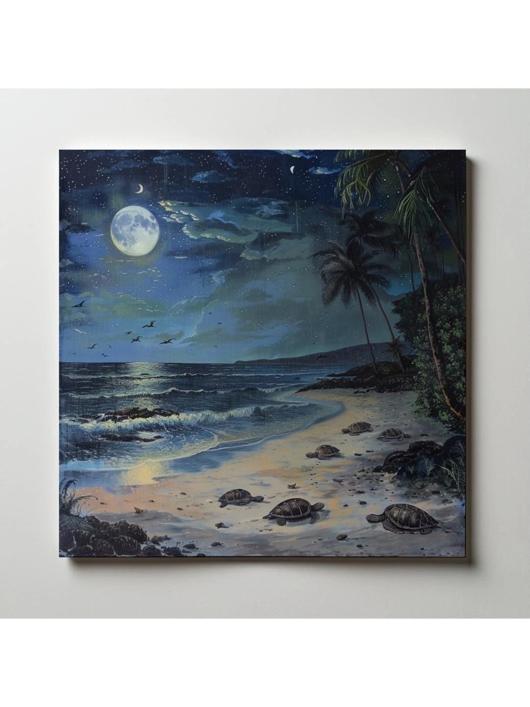 ARTOLIC Blue & Black Beach With Sea Turtles & Full Moon Wall Sticker-picture-10
