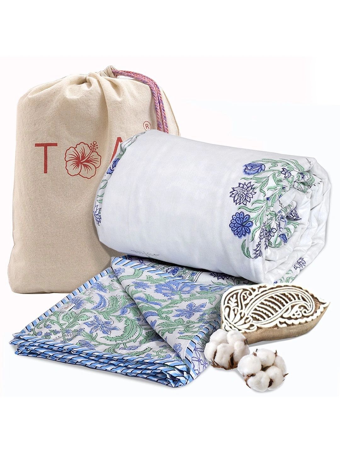 TOAI White & Blue Floral 150 GSM Dohar-image-46