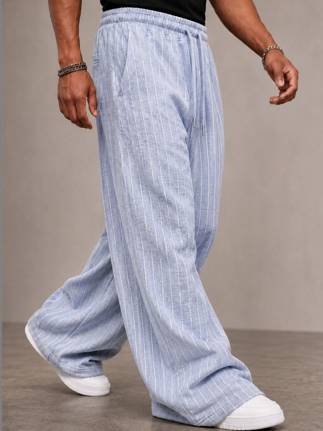 FEATOUS Men Striped Relaxed Straight Leg Easy Wash Trousers-picture-28