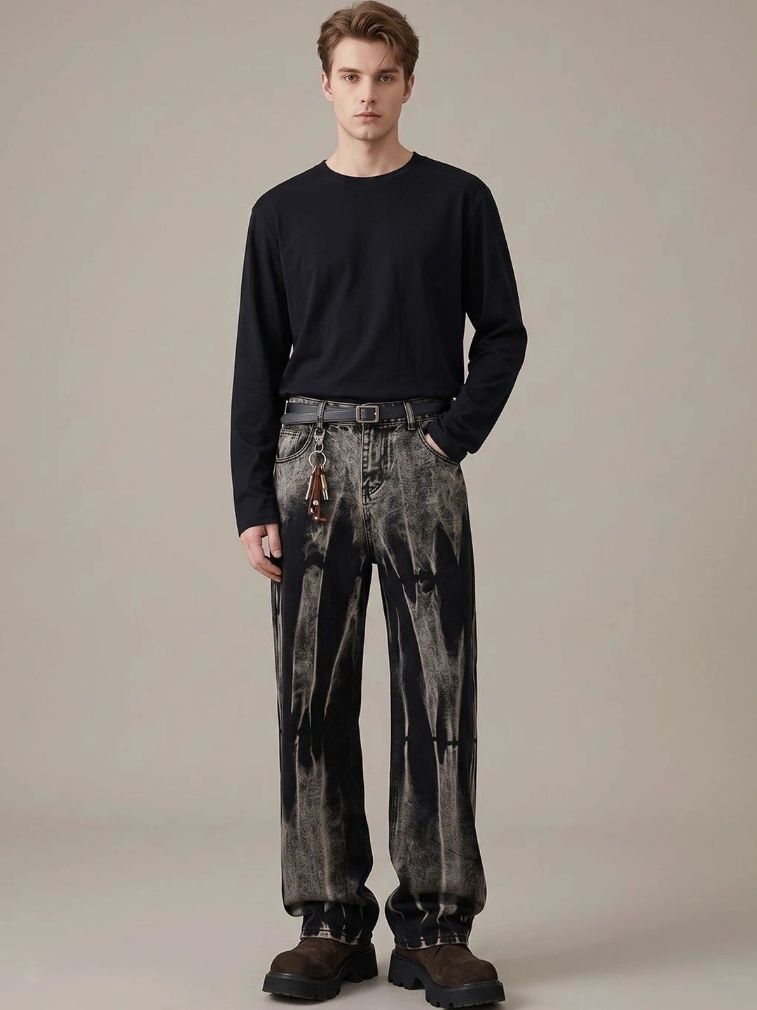 Suo Men Straight Fit Mid-Rise Heavy Fade Bleached Jeans-picture-34