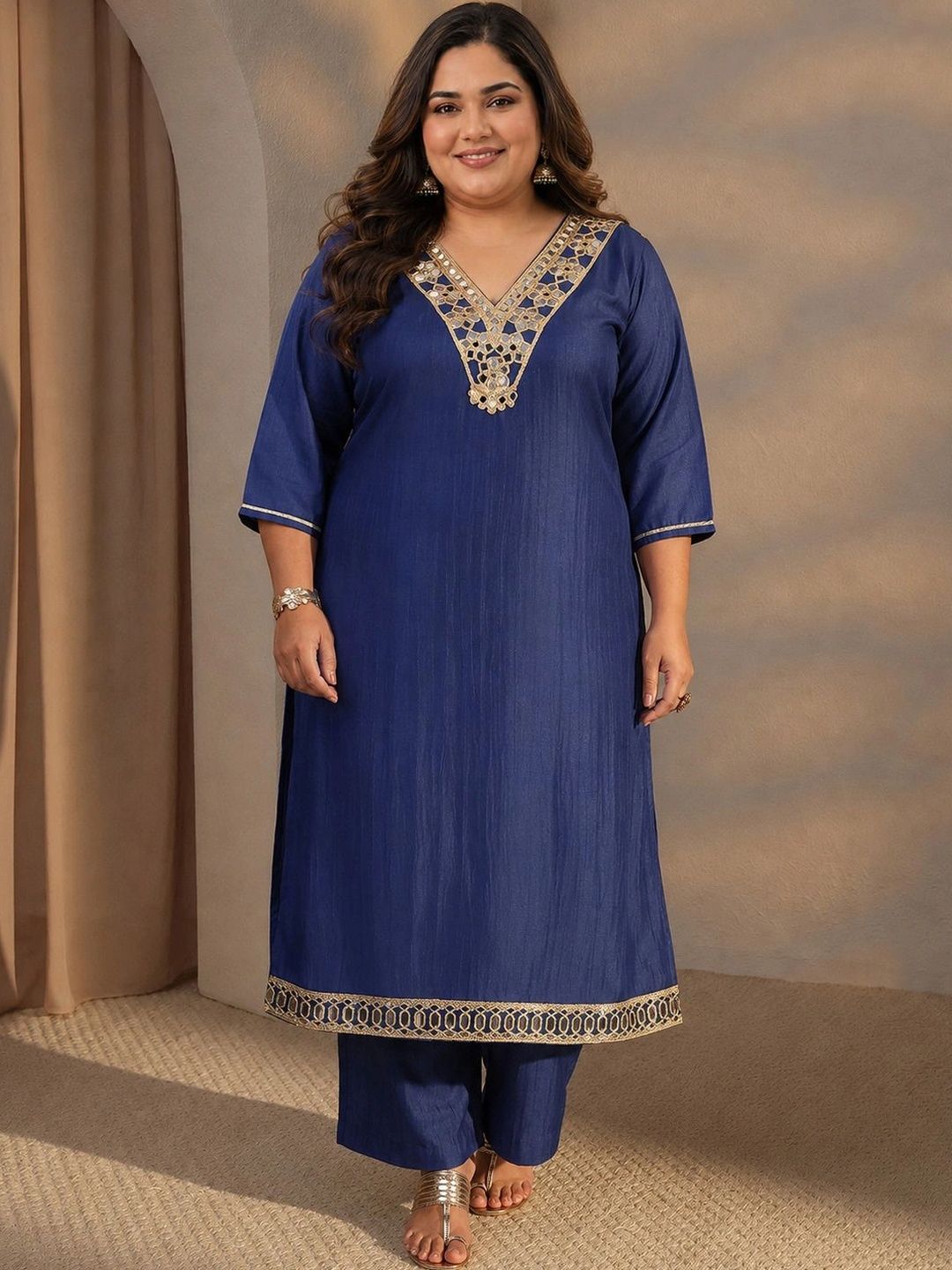EXTRA LOVE BY LIBAS Women Regular Mirror Work Kurta with Trousers-image-45