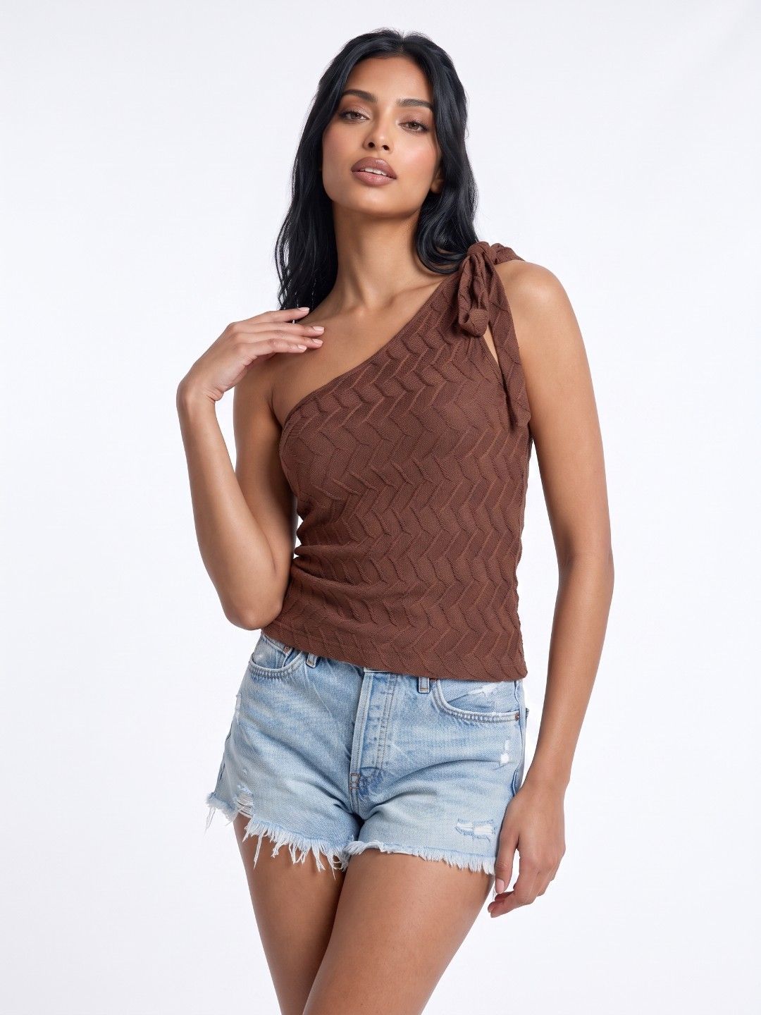 glitchez One Shoulder Textured Fitted Top-picture-27